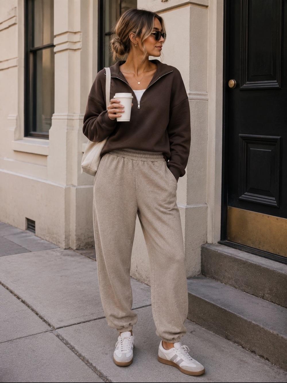 Zara Beige Oversized Jogger Sweatpants Large Neutral Lounge Athleisure - Picture 3 of 6